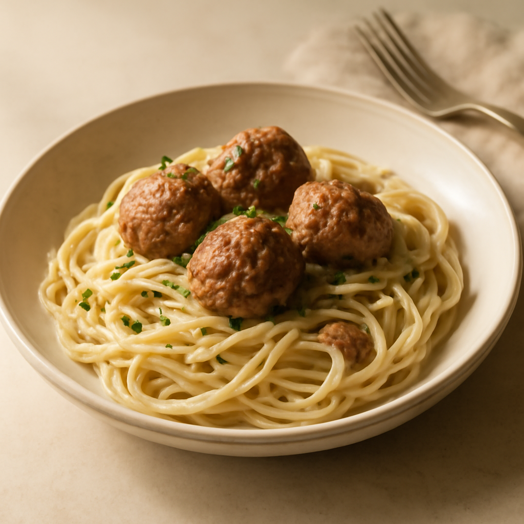 Creamy Stock & Herb Spaghetti with Meatballs