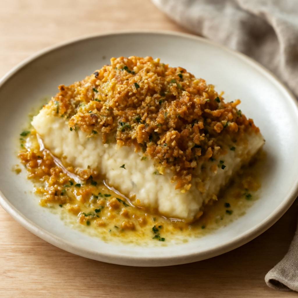 Garlic-Butter Baked Fish with a Soft Crumb Crust